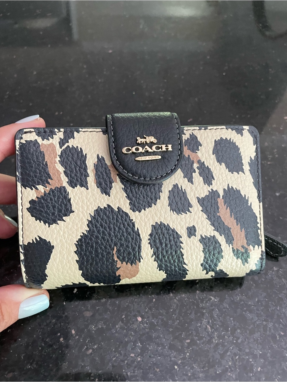 Coach Leopard Print Leather Wallet - Black, Cream, Brown
